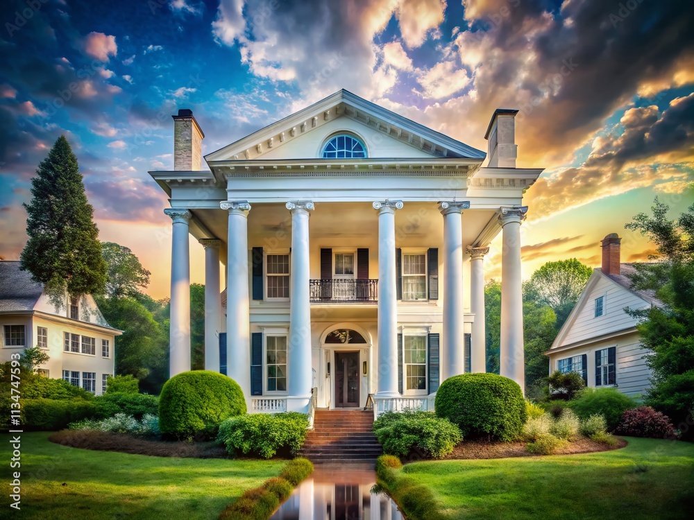 Captivating Double Exposure of a Historic Colonial House with White Columns Merging with Serene Nature Scene for a Timeless Aesthetic Appeal Captivating Double Exposure of a Historic Colonial House with White Columns Merging with Serene Nature Scene for a Timeless Aesthetic Appeal