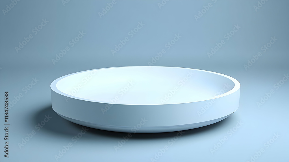 Empty white round platform on light blue background. Empty white round platform on light blue background.