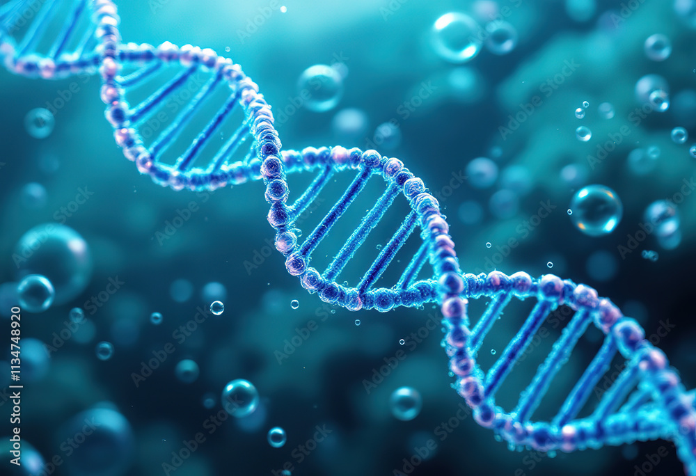 Detailed 3D Model of DNA Double Helix in Aquatic Setting Detailed 3D Model of DNA Double Helix in Aquatic Setting