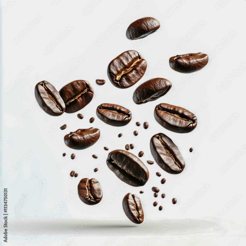 Falling coffee beans isolated on a white background. Falling coffee beans isolated on a white background.