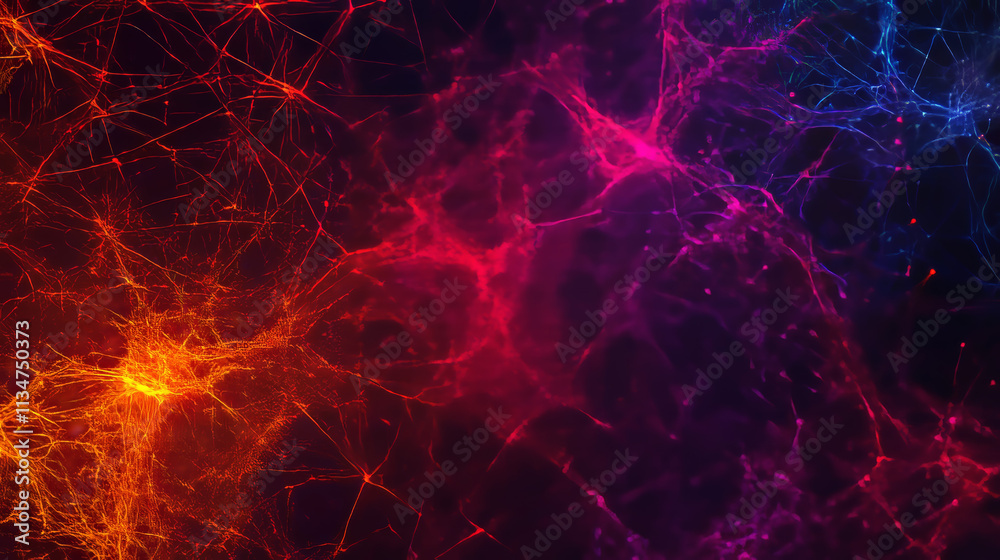 Fototapeta premium Quantum Entanglement Simulation: Interconnected Particles, Vivid Color Gradients