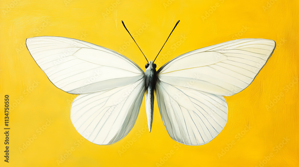 Obraz premium Yellow Background Minimalist White Butterfly Painting
