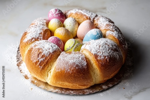 Wallpaper Mural A traditional Easter bread with powdered sugar and decorative eggs Torontodigital.ca