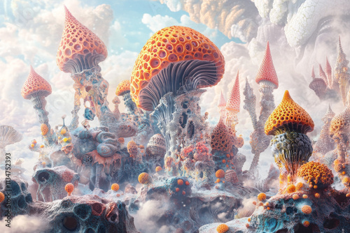 Surreal Coccolith Landscape: Fantasy Fungi and Coral Reefs