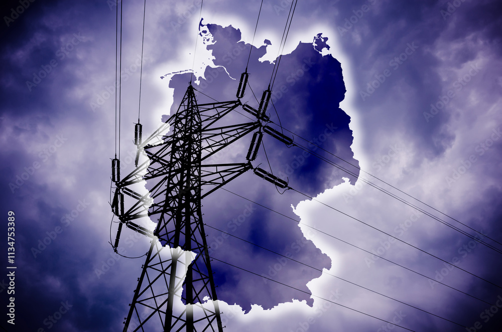 Electricity in Germany with German map, energetic crisis