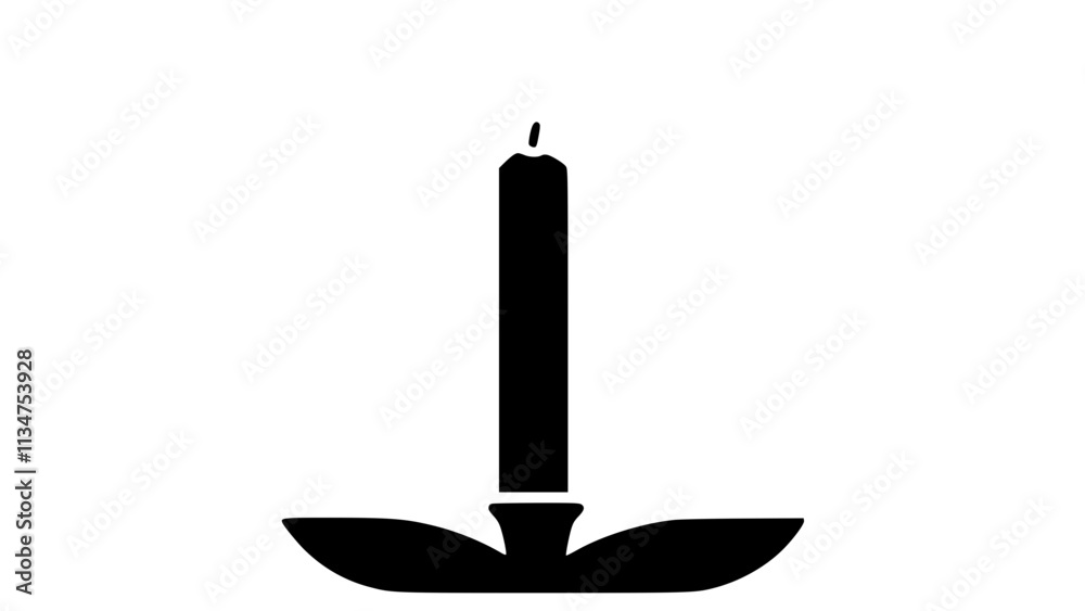 Obraz premium Classic black and white candle with flame in a metal holder icon