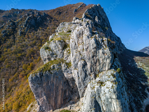 A scenic view of Gamti mountain against the clear blue sky. Albania, an aerial drone photo. photo