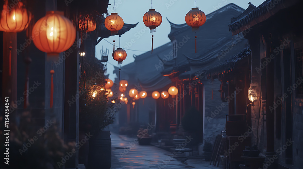 Festive Chinese Lanterns Illuminating a Celebration. Close-up of vibrant red Chinese lanterns, hanging in a festive setting. Festive Chinese Lanterns Illuminating a Celebration. Close-up of vibrant red Chinese lanterns, hanging in a festive setting.