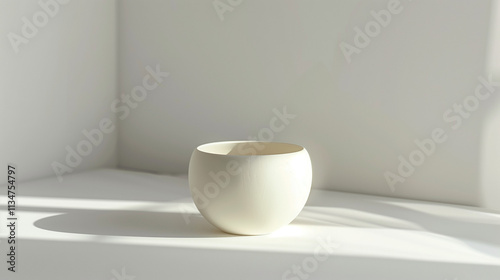 High-Resolution Photography of White Clay Teacup Sculpture with Minimalist Aesthetic