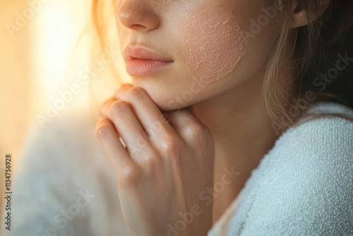 Young Woman with Allergic Reaction on Arm Skin Examining Texture of Itchy Red Rash Infection from Insect Bite in Natural Light