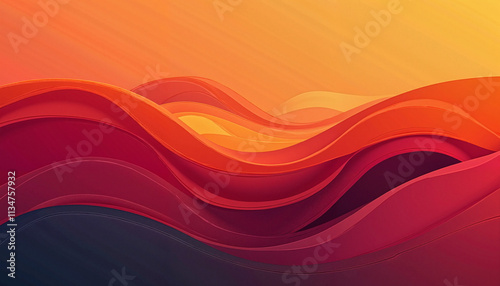 Stylish wavy abstract landscape in warm shades of red and orange