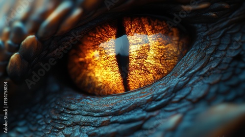 Majestic dragon eye showcasing intricate textures and vibrant colors, contrasting dark scales in a captivating close-up view