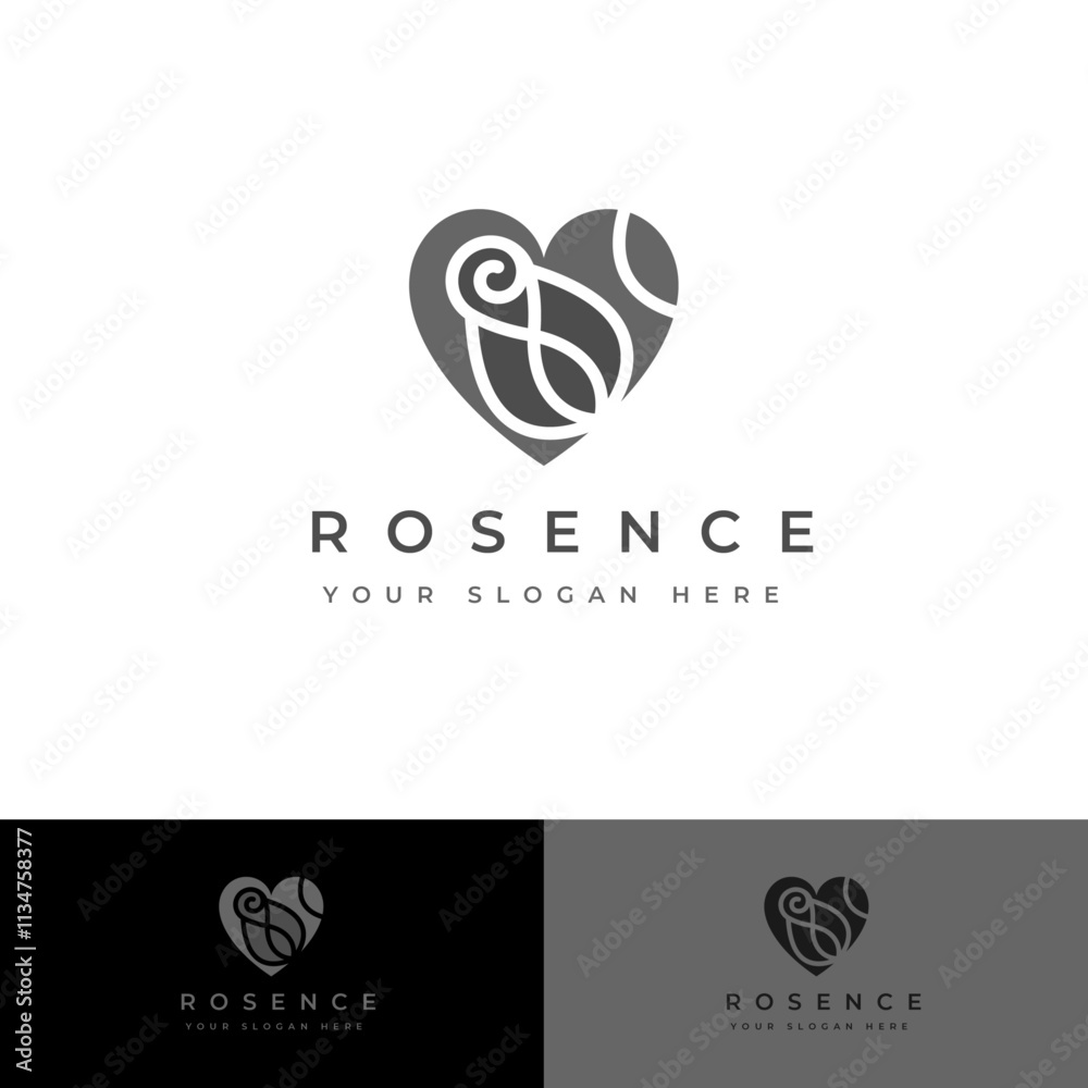 Elegant Love Heart with Black Rose Logo Branding Template for Romantic Design | Fully Editable Elegant Love Heart with Black Rose Logo Branding Template for Romantic Design | Fully Editable