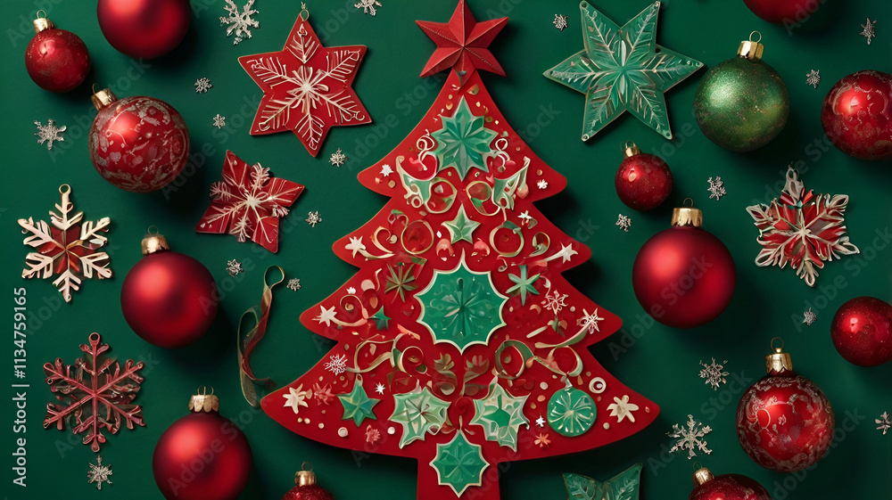 Naklejka premium A beautifully decorated Christmas tree sparkles with ornaments and lights, embodying the magic of the holiday season.