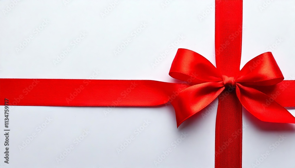 Red Ribbon on White Background: Greeting Card Template with Copy Space for Text Red Ribbon on White Background: Greeting Card Template with Copy Space for Text