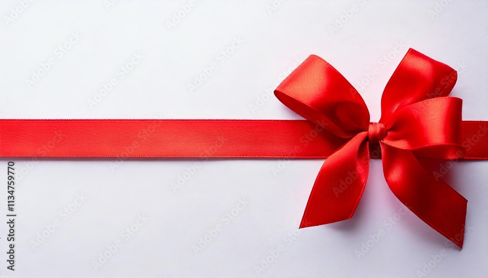 Red Ribbon on White Background: Greeting Card Template with Copy Space for Text Red Ribbon on White Background: Greeting Card Template with Copy Space for Text