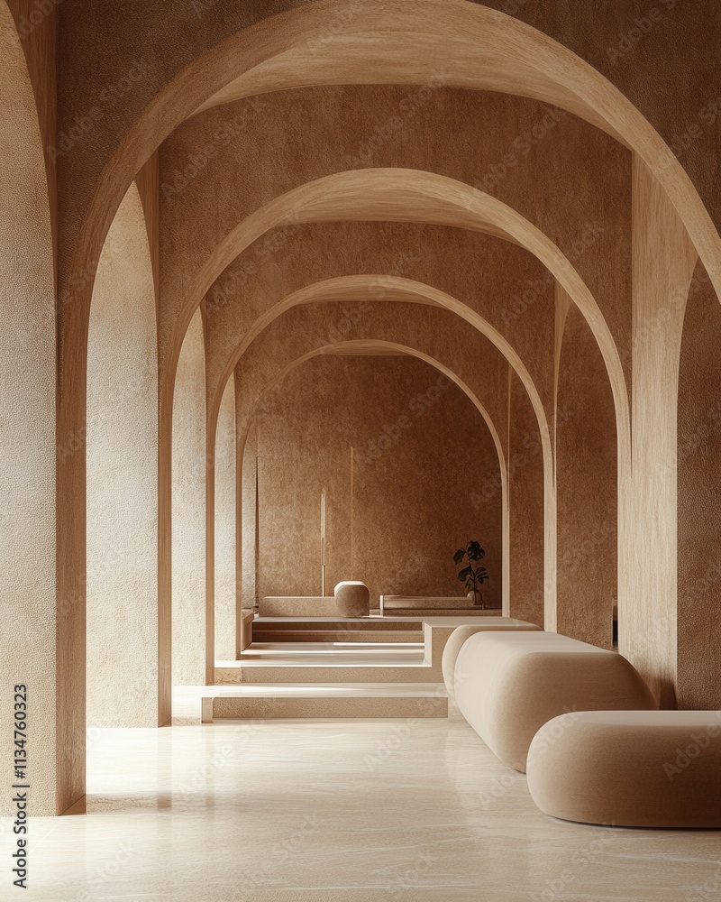 Creative interior design featuring arches and minimalism in a spacious room Creative interior design featuring arches and minimalism in a spacious room