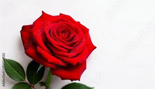 Red Rose on White Background: Greeting Card Template with Copy Space for Text