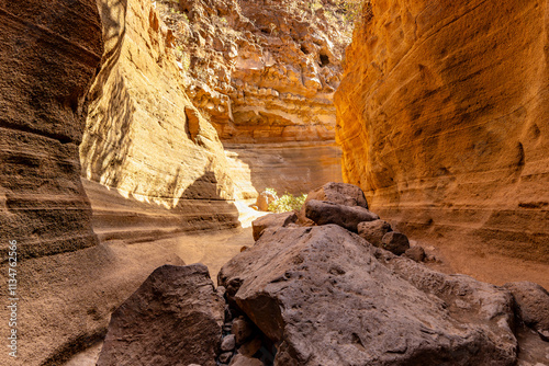 Amazing orange canyon called Barranco de las vacas located on Grand Canaria, Canary Islands, Spain