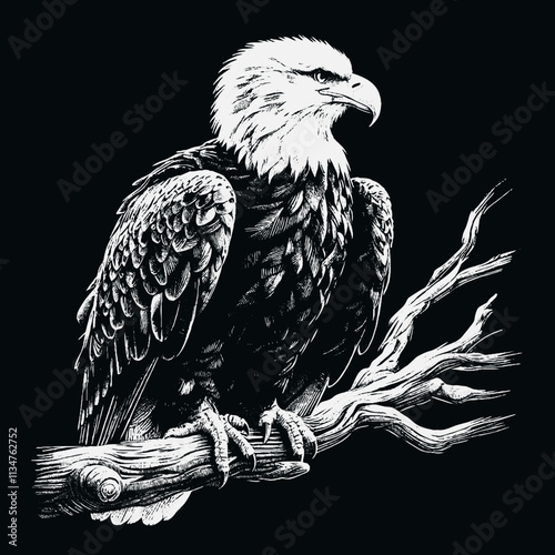 Eagle Vector, eagle silhouette, eagle Vector drawing, isolated on black background photo