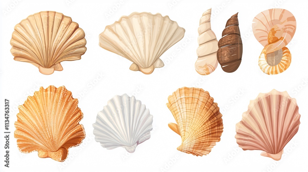 Obraz premium Seashell Vector Isolated One Single 2D Flat Vector Design Element