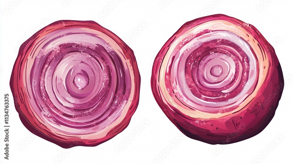 Sliced Red Onion Vector Isolated Illustration for Culinary Designs Sliced Red Onion Vector Isolated Illustration for Culinary Designs