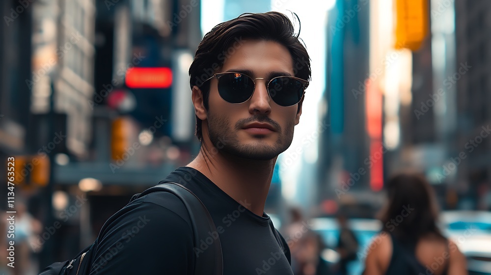 Stylish Man Wearing Sunglasses In City Street Stylish Man Wearing Sunglasses In City Street
