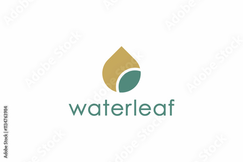Water And Leaf Logo. Gold Waterdrop Combined With Green Leaf Isolated On White Background. Flat Vector Logo Design Template Element Usable For Nature And Branding Logos.