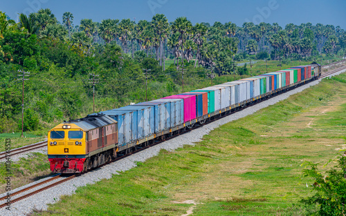 freight Container train num 777 at Phetchaburi, Thailand 