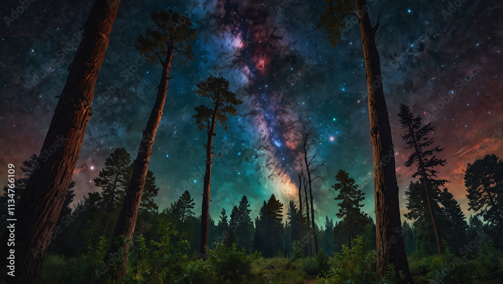 surreal cosmic landscapes featuring towering trees surreal cosmic landscapes featuring towering trees