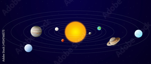 Solar System Illustration with the Sun and Planets