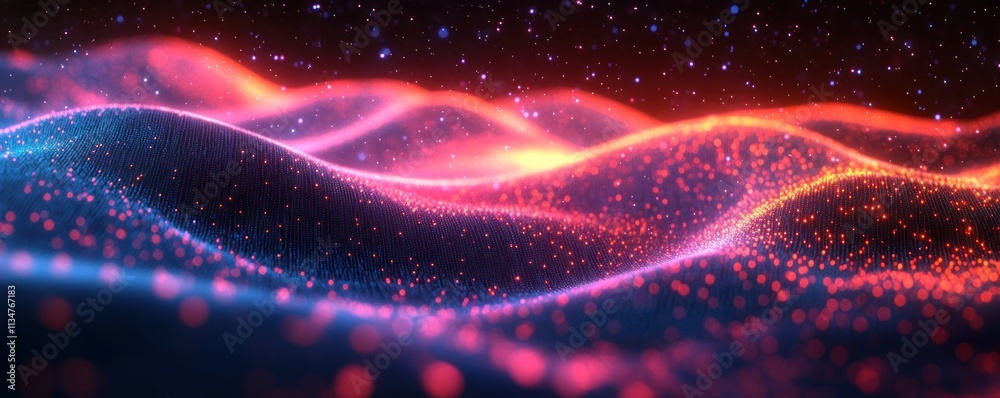 Fototapeta premium Futuristic Abstract Digital Background with Neon Waves Flowing in a Surreal Landscape