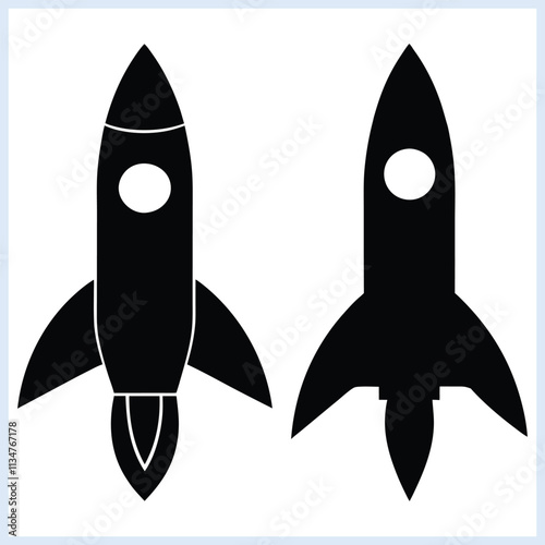 Rocket silhouette, Rocket vector illustration, Black Rocket spaceship, A drawing of science doodles isolated on white background
