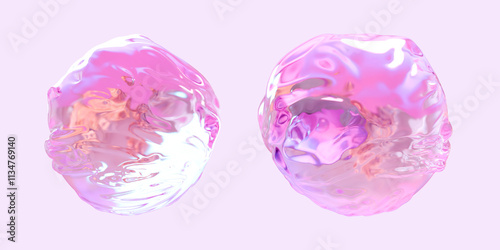 3d glossy glass crystals in pink and purple tones