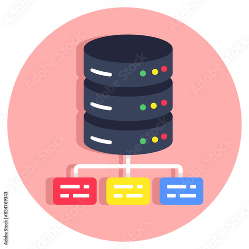 A colored design icon of database network