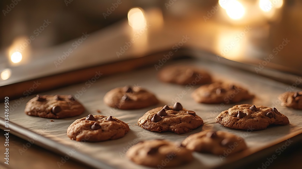 Warm Chocolate Chip Cookies On Baking Sheet Warm Chocolate Chip Cookies On Baking Sheet