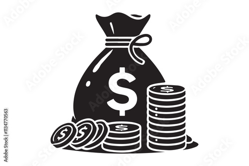 Money sack illustration clipart vector elements silhouette isolated in white background