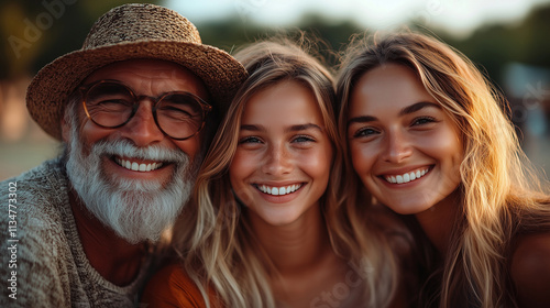 Happy diverse family enjoying a sunny outdoor gathering with smiles under the sky