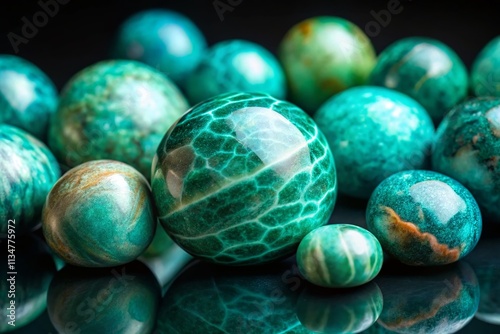 Captivating Low Light Photography of Rare Amazonit Gemstone in Turquoise and Green Hues, Showcasing its Unique Natural Patterns and Radiance photo