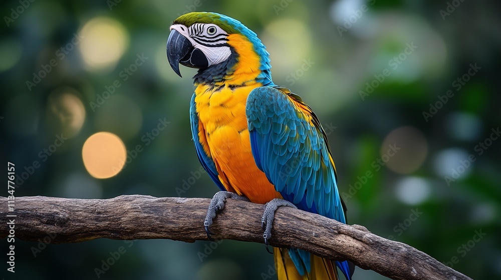 A bright macaw parrot sits on a branch A bright macaw parrot sits on a branch