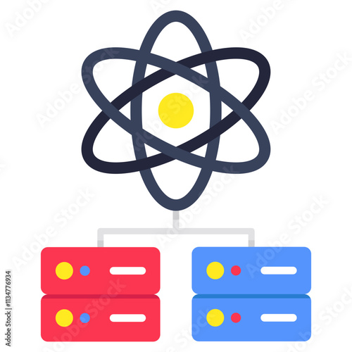 An icon design of data science, atom with server