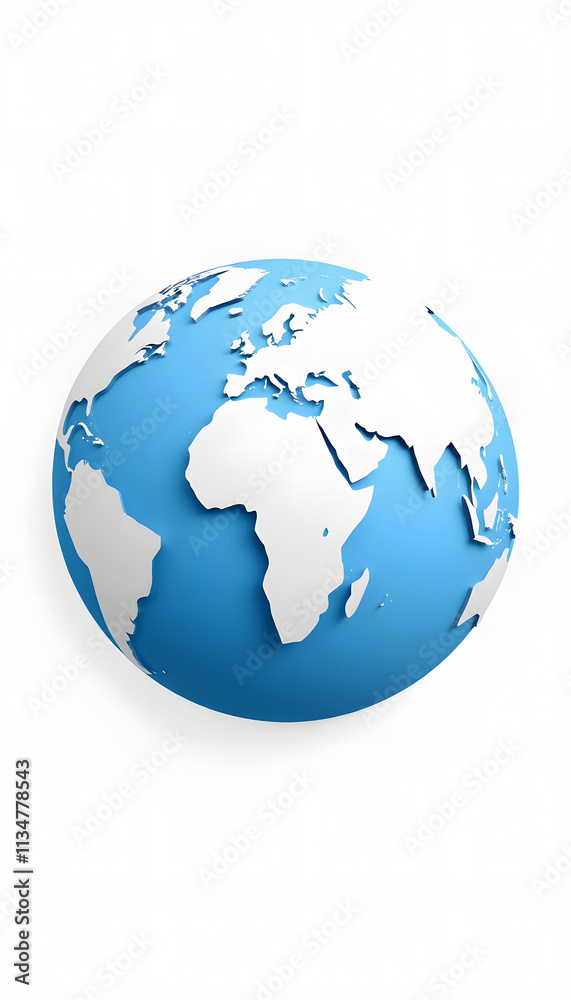 Paper Earth Globe: Stylized paper cutout of Earth with continents in white and oceans in blue, a minimalist global representation Paper Earth Globe: Stylized paper cutout of Earth with continents in white and oceans in blue, a minimalist global representation