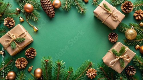 christmas background with fir branches and cones