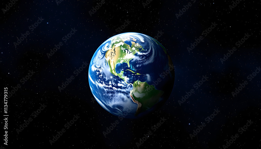 Naklejka premium Earth in the Cosmos: Our blue planet Earth set against a backdrop of a starry night sky, highlighting its place in the universe