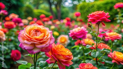 Vibrant Panama rose flowers blooming in a lush green botanical garden , Rondeletia leucophylla, Panama rose photo