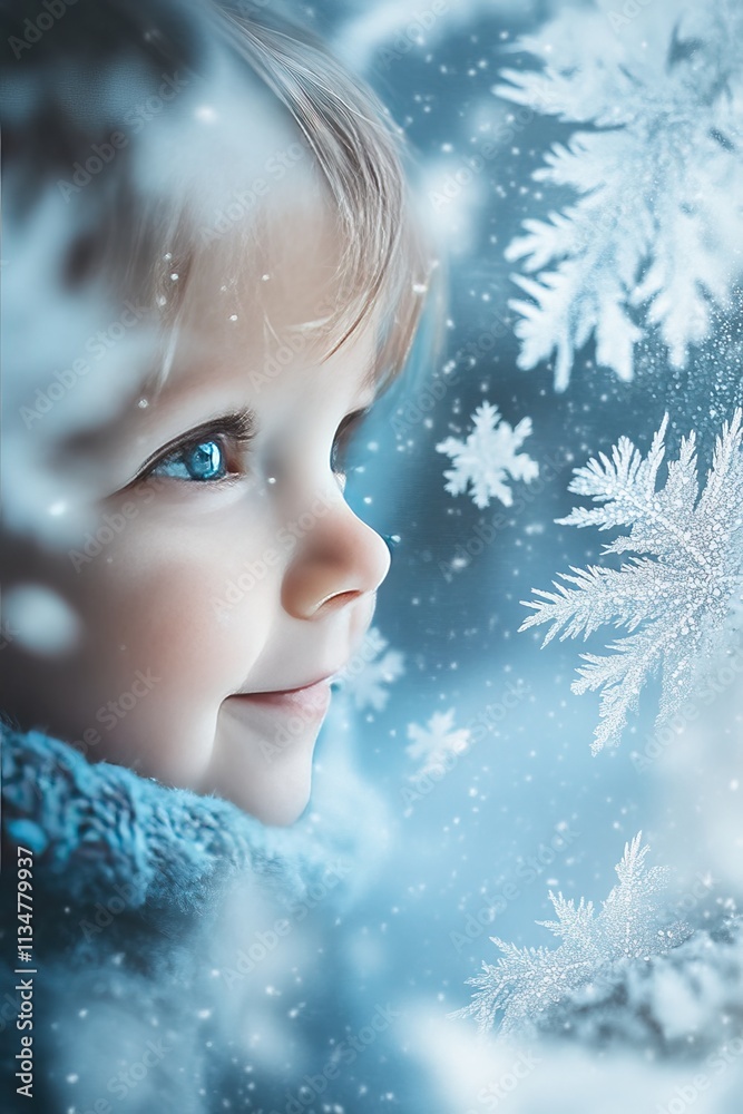 Child catches snow with tongue. Selective focus. Child catches snow with tongue. Selective focus.