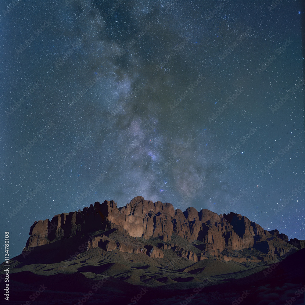 Obraz premium Majestic Mountain Silhouette Under Star-Filled Night Sky - Awe-Inspiring Natural Scene
