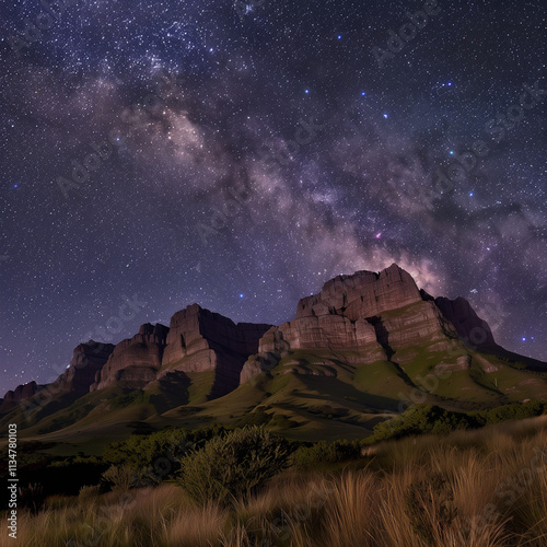 Majestic Mountain Silhouette Under Star-Filled Night Sky - Awe-Inspiring Natural Scene