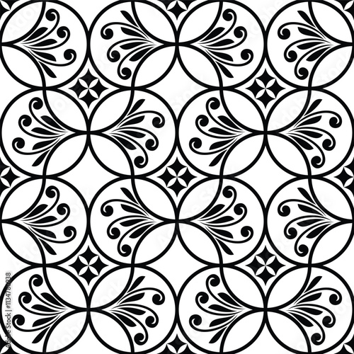 Abstract floral seamless pattern. Black and white. Vector background.