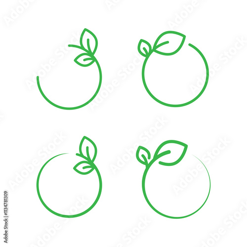 Green and leaf logo design vector template, circle and leaf